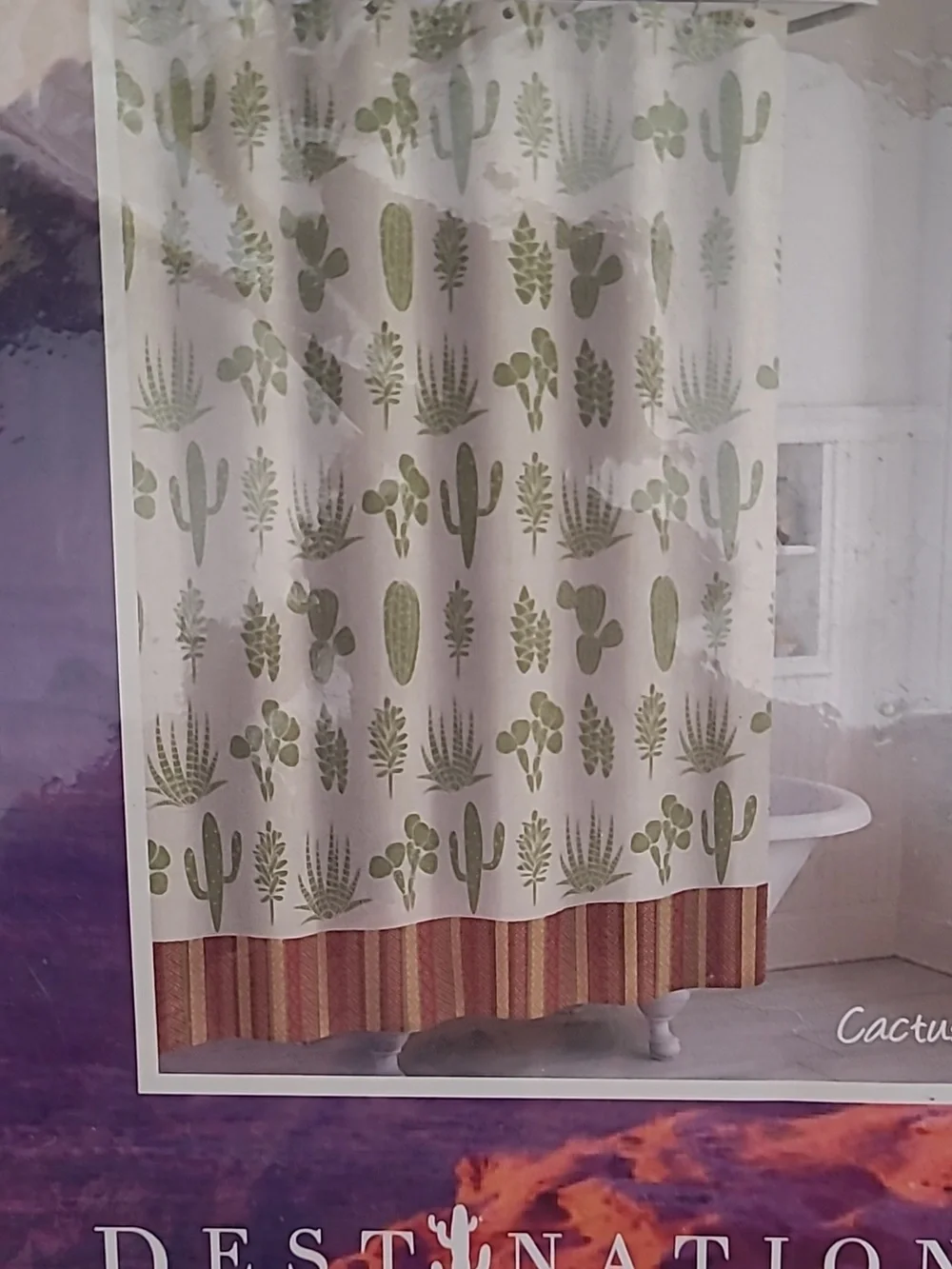 New! Destination Cactus theme Striped Bathroom Fabric Shower Curtain 72 x 72